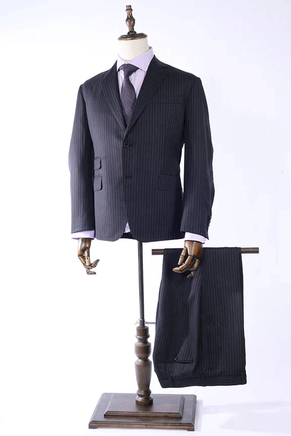 Luxury Suit #1 Black Suit with Burgundy Pinstripe