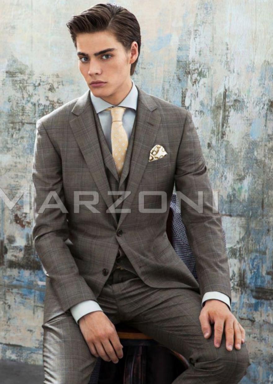 Marzoni Light Brown and Blue Three-Piece Suit