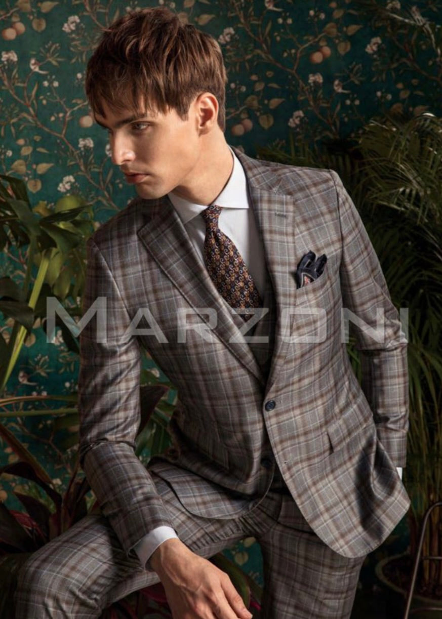 Marzoni Light Grey and Brown Three-Piece Suit