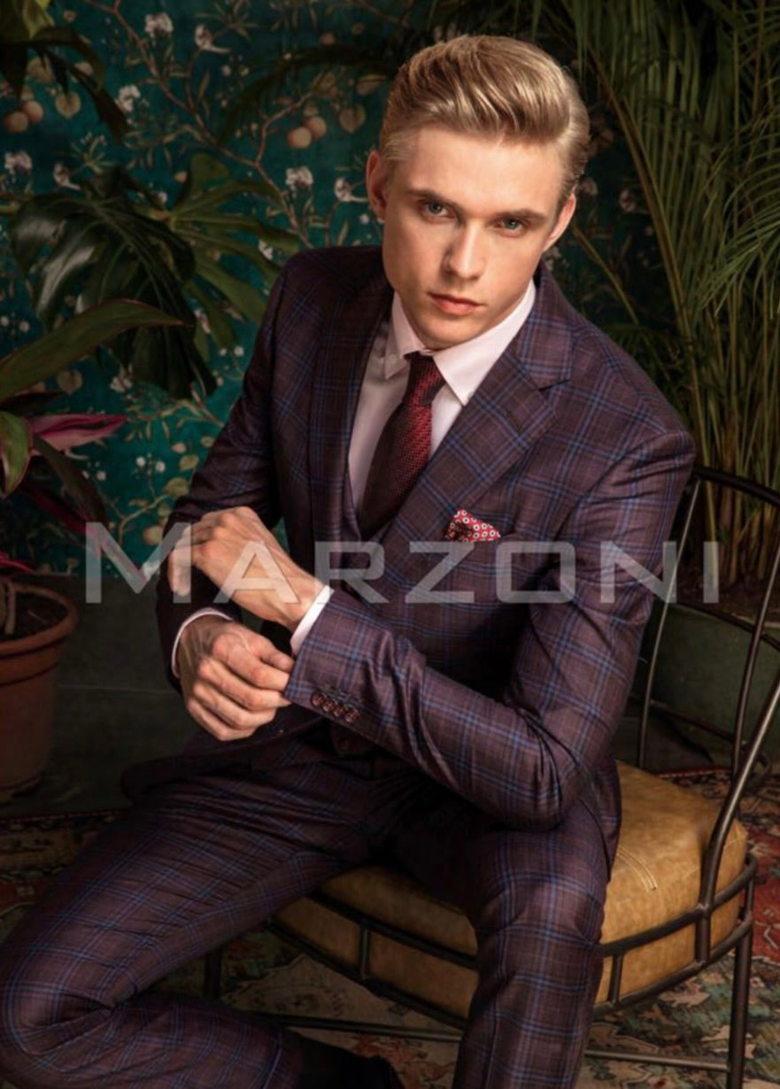 Marzoni Maroon and Blue Three-Piece Suit